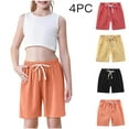 thumbnail image 2 of ZACPNCV 4PC Bermuda Shorts for Girls Knee Length Summer Casual Lightweight Breathable Comfy Linen Long Shorts for Teens Kids Yellow 11-12 Years, 2 of 9