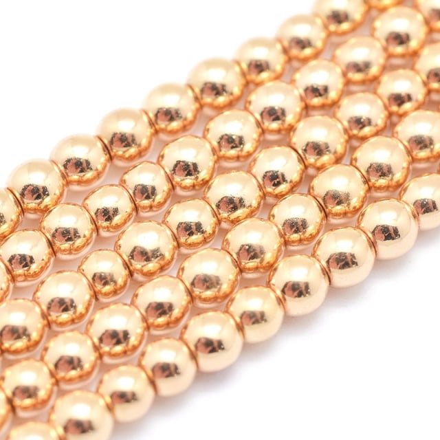 Electroplate Non-magnetic Synthetic Hematite Beads Strands Grade AAA Long-Lasting Plated Round Light Gold Plated 10mm Hole: 1.2mm about 42pcs/strand 15.7 inch(40cm)