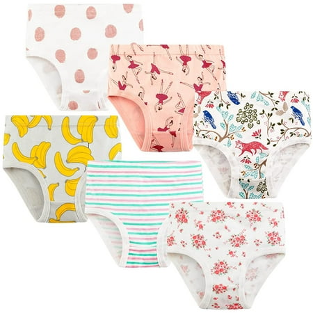 

6 Pack Girls Cotton Panties 100% Pure Cotton Underwear Little Girls Briefs Toddler Soft Undies 2-7 Years