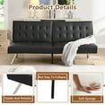 thumbnail image 4 of Modern Convertible Futon Sofa Bed, Adjustable Loveseat Futon Couch with Metal Legs, Upholstered Sofa Bed with Wood Frame, Sleeper Couches for Small Compact RV Living Room,Office (Black-Leather), 4 of 9