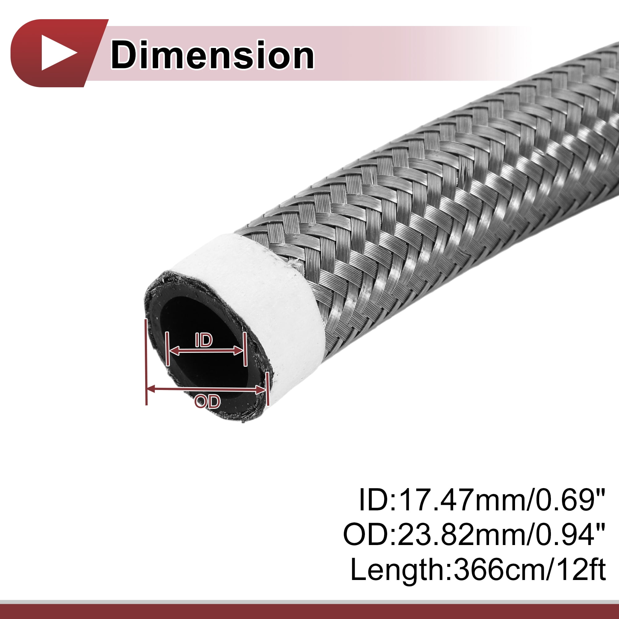 Unique Bargains AN12 Fuel Line Hose 12ft Vacuum Hose Automotive Silver