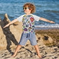 thumbnail image 3 of FORMRS Boys Rash Guard Short Sleeves Swim Shirt Quick Dry UPF 50+ Sun Protection, Sizes 3-12T, White Doodle Pattern, 3 of 6