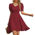 thumbnail image 2 of JINMGG 2024 Summer Plus size Clearance Dresses for Women under $10,Fashion Women V-Neck Summer Solid Casual Short Sleeve Mini Dress, 2 of 6