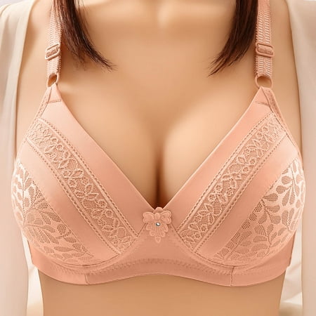 

DroolingDog Women Bras Breathable Gathered No Rims Soft Large Size Beige Lingerie