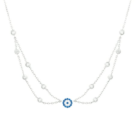 Cubic Zirconia Evil Eye Layered Choker Necklace in Sterling Silver