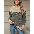 thumbnail image 5 of Cable Knit Striped Sweater for Women Crew Neck Oversized Long Sleeve Pullover Fall Winter Sweater Khaki L, 5 of 9