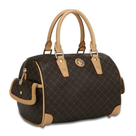 - Signature Boston Bag Handbag Purse - Signature Brown (Small)