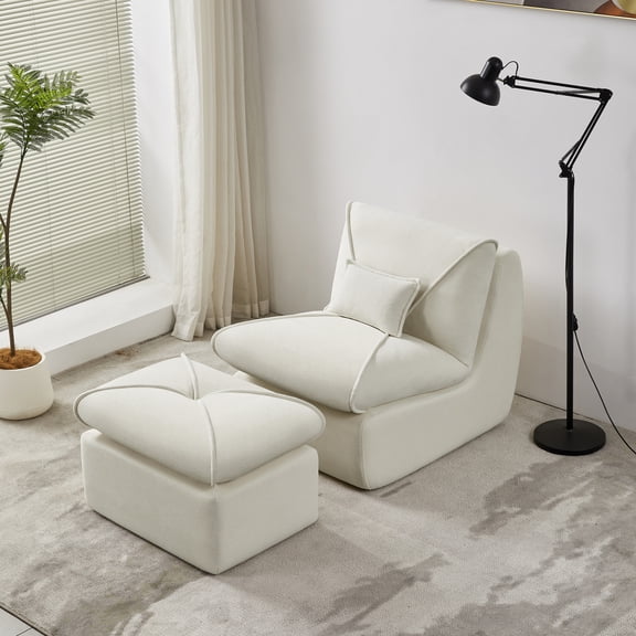 Beige Compressed Lounge Chair with Ottoman, Modern Upholstered Sofa for Small Spaces