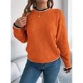 thumbnail image 6 of Sweaters for Women Striped Trim Drop Shoulder Sweater Sweaters Orange Color M, 6 of 8