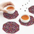 thumbnail image 3 of KLL Drink Coasters Set Octagon of 4,PU Leather Absorbent Coasters Set Decorative Coffee Cup Coasters Housewarming Gift for Home Decor-Apricot color Skull flower, 3 of 5