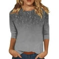 thumbnail image 1 of Moda mujer casual manga 3/4 estampado floral cuello alto jersey top gris / s, 1 of 4