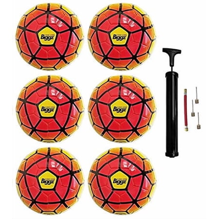 Biggz (Pack of 6) Premium Durable Soccer Balls Size 5 with Hand Pump