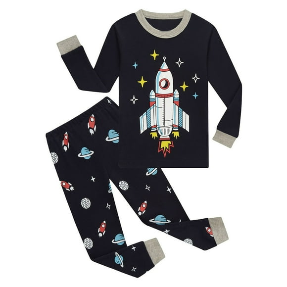 Kids Christmas Pajamas Kids Santa Claus Long Sleeve Homewear Pajamas Pants Set Holiday Pjs Dark Blue Printed Boys' Sleepwear 6-7 Years