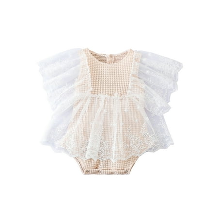 

wybzd Infant Baby Girl Lace Romper Dress Clothes Princess Ruffle Onesie Bodysuit Newborn Photography Outfits Khaki 12-18 Months