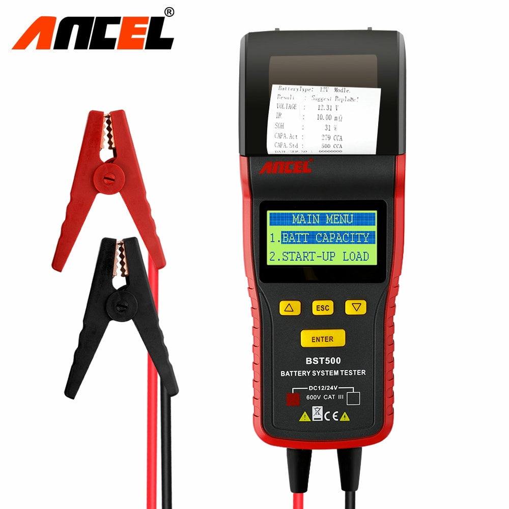 ANCEL BST500 12V/24V 100-2000 CCA Automotive Battery Load Tester Cars Motorcycles and More -Black/Red Car Cranking and Charging System Analyzer Scan Tool with Printer for Heavy Duty Trucks 