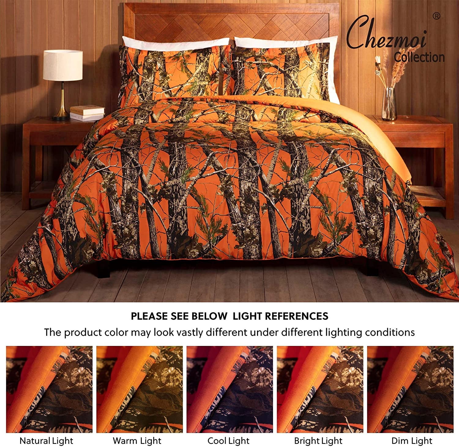 Chezmoi Collection Salem 2-Piece Cabin Lodge Forest Woods Comforter Set, Nature Camo Tree Leaves Printed Soft Microfiber Bedding, Orange, Twin