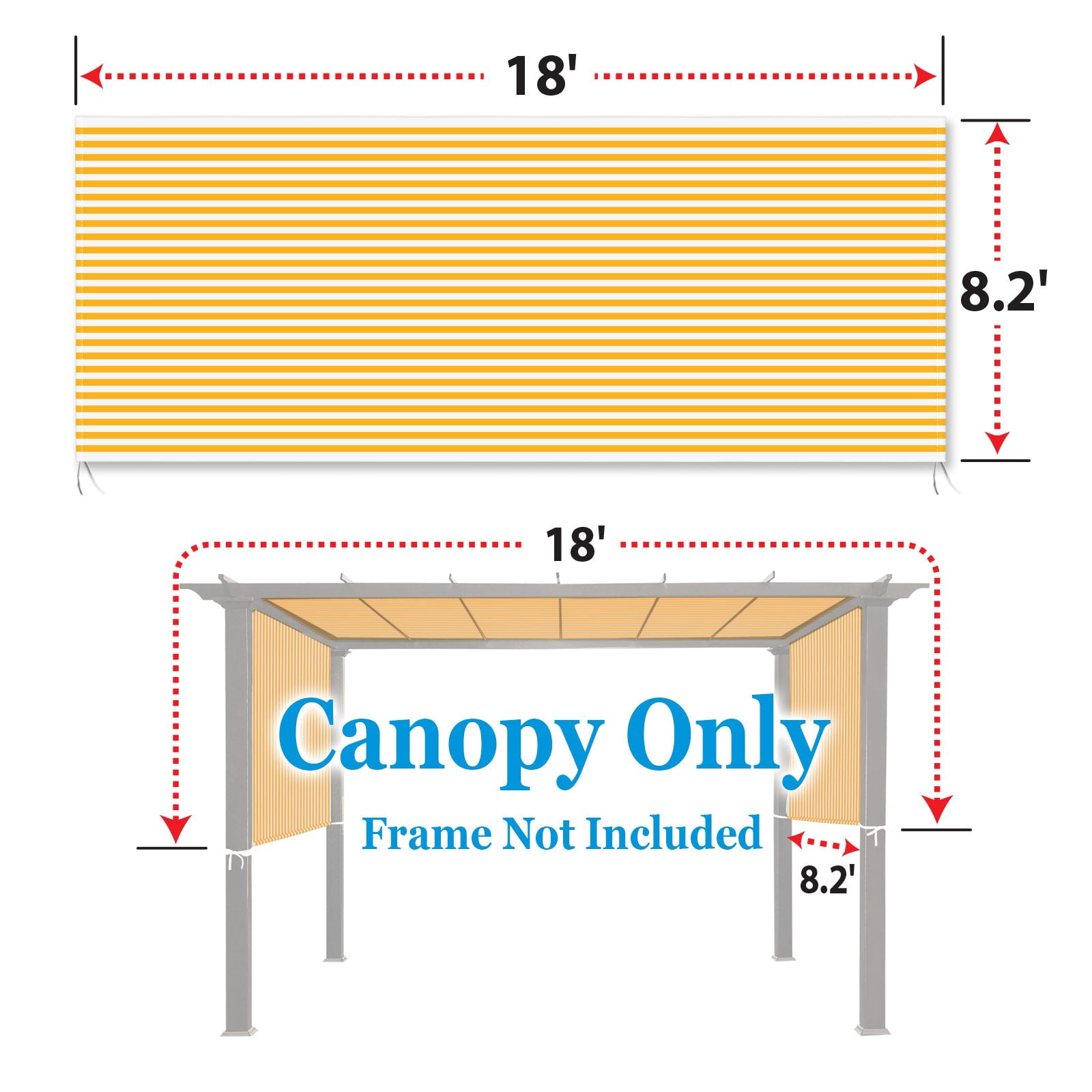 SUNNYOUTDOOR 18' L x 8.2' W Pergola Replacement Canopy Universal Pergola Canopy Replacement Top Cover for Pergola Structure, Frame NOT included (Yellow with white)