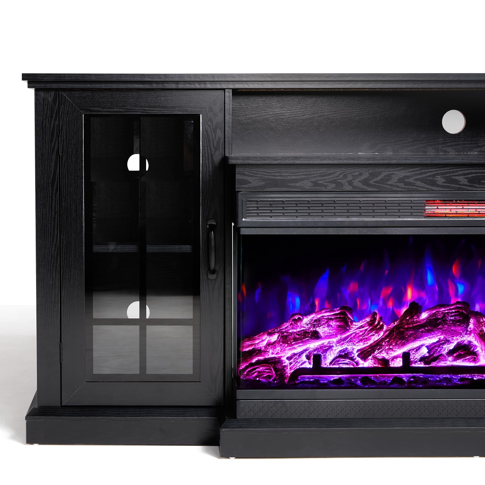 VANACC 75in 3-Sided Glass Fireplace TV Stand for TVs up to 85", Black
