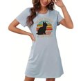 thumbnail image 4 of Sakmal Womens Moomoo Nightgown Stretchy Ultra-Soft Plus Size Blue Sleep Dress Short Sleeve Short Crew Neck Cat Print Nightgowns S-2XL, 4 of 7
