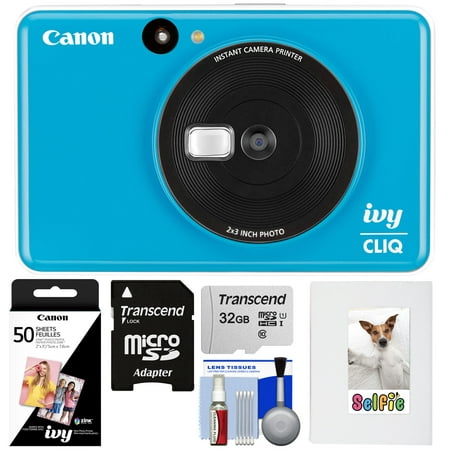 Canon IVY Cliq Instant Digital Camera Printer (Seaside Blue) with 32GB Card + 50 Color Prints + Photo Album +