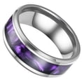 thumbnail image 3 of Synthetic Amethyst Ring Silver Stainless Steel Genderless Purple Wedding Band, 3 of 4
