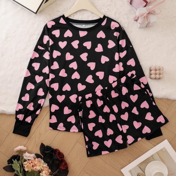 HOWPAY Valentines Pajamas for Women Set Cute Heart Graphic Long Sleeve Button down Pajamas with Pants Loungewear Soft Comfy 2 Piece Pj Sets Black L