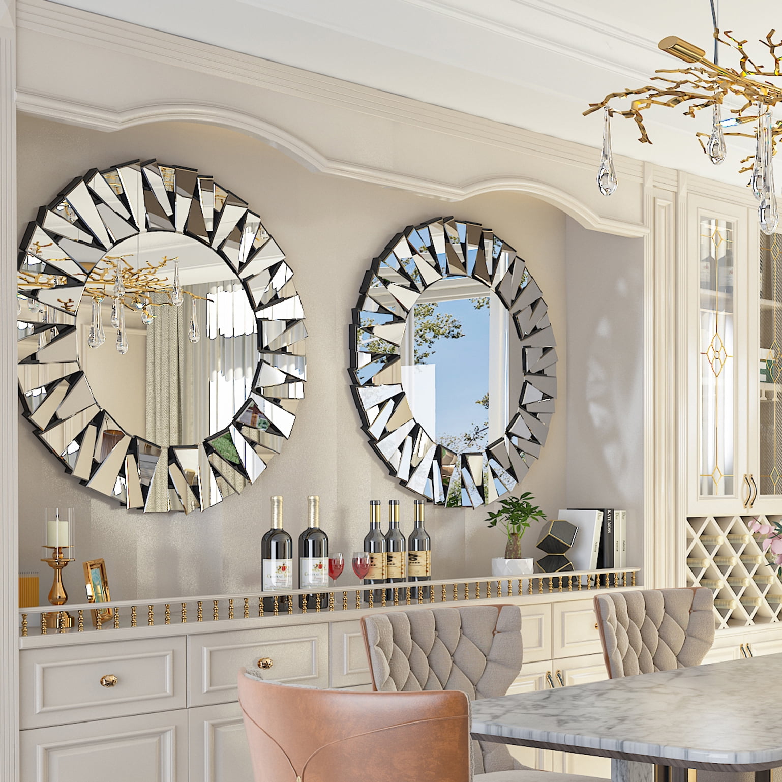 LUVODI Clear Sunburst Wall Mirror Decorative Accent Mirror for Bathroom Living Room Decor Round 32in