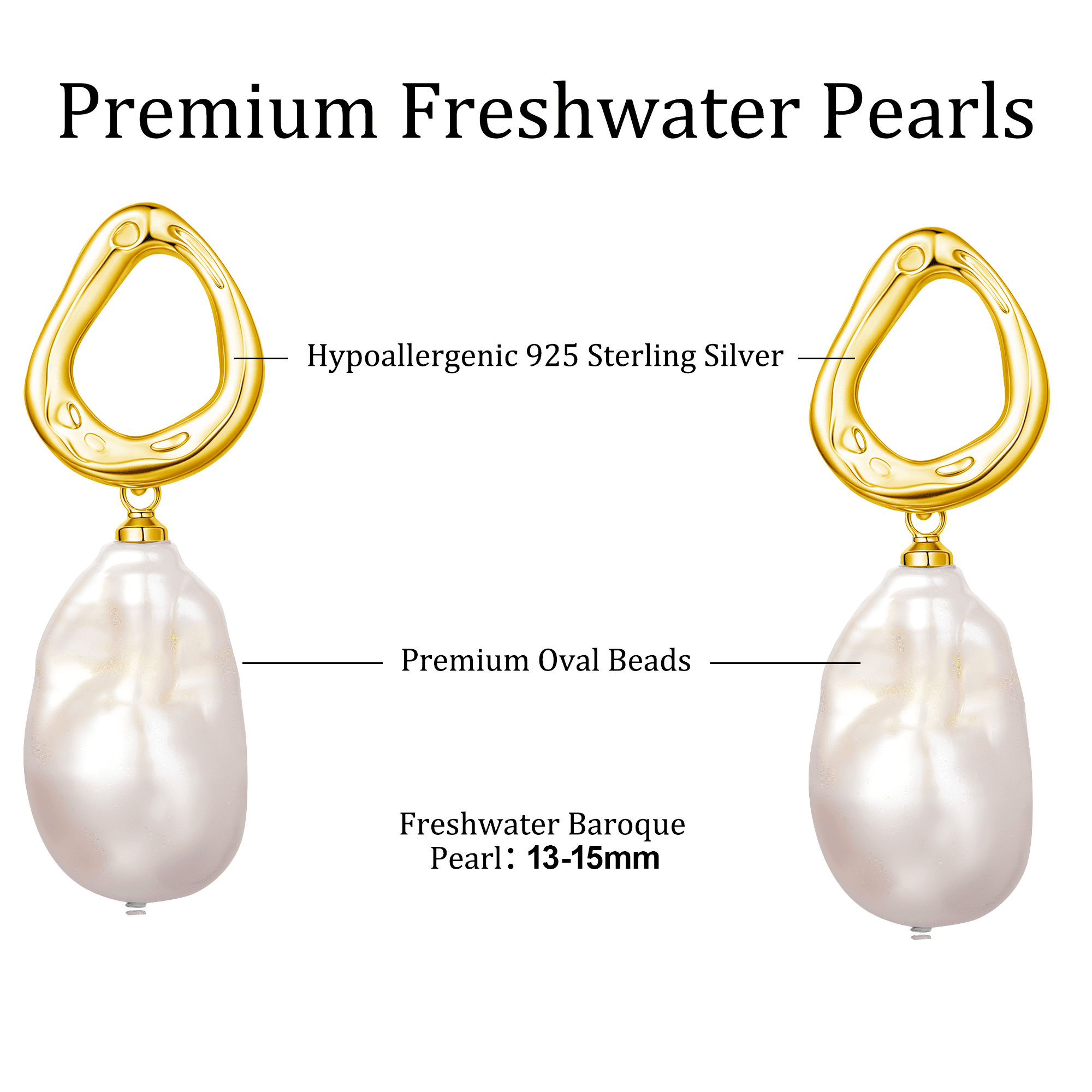 YAMI 9-10mm Baroque Freshwater White Pearl Drop Earrings for Women, 925 Sterling Silver Cultured Pearl Dangle Earrings Elegant Mother 's Day Jewelry Gift