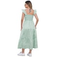 thumbnail image 3 of FYMNSI Mommy and Me Plaid Print Dresses with Pockets Sleeveless Smocked Long Sundress Casual High Waist Midi Tank Dress Green (Girl 3-4T), 3 of 9