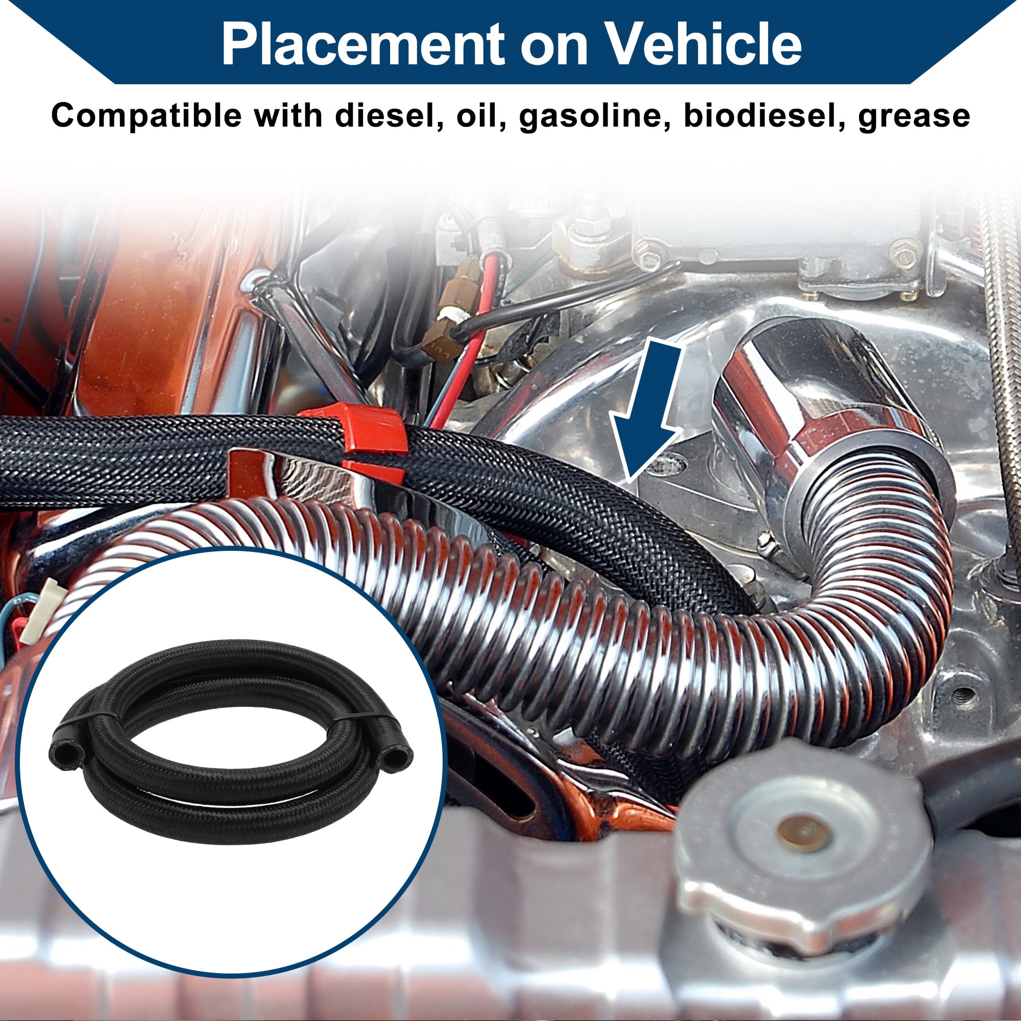 Unique Bargains 1pc Automotive AN6 Fuel Line Hose Black 3.28ft 14mm(ID) 20mm(OD)