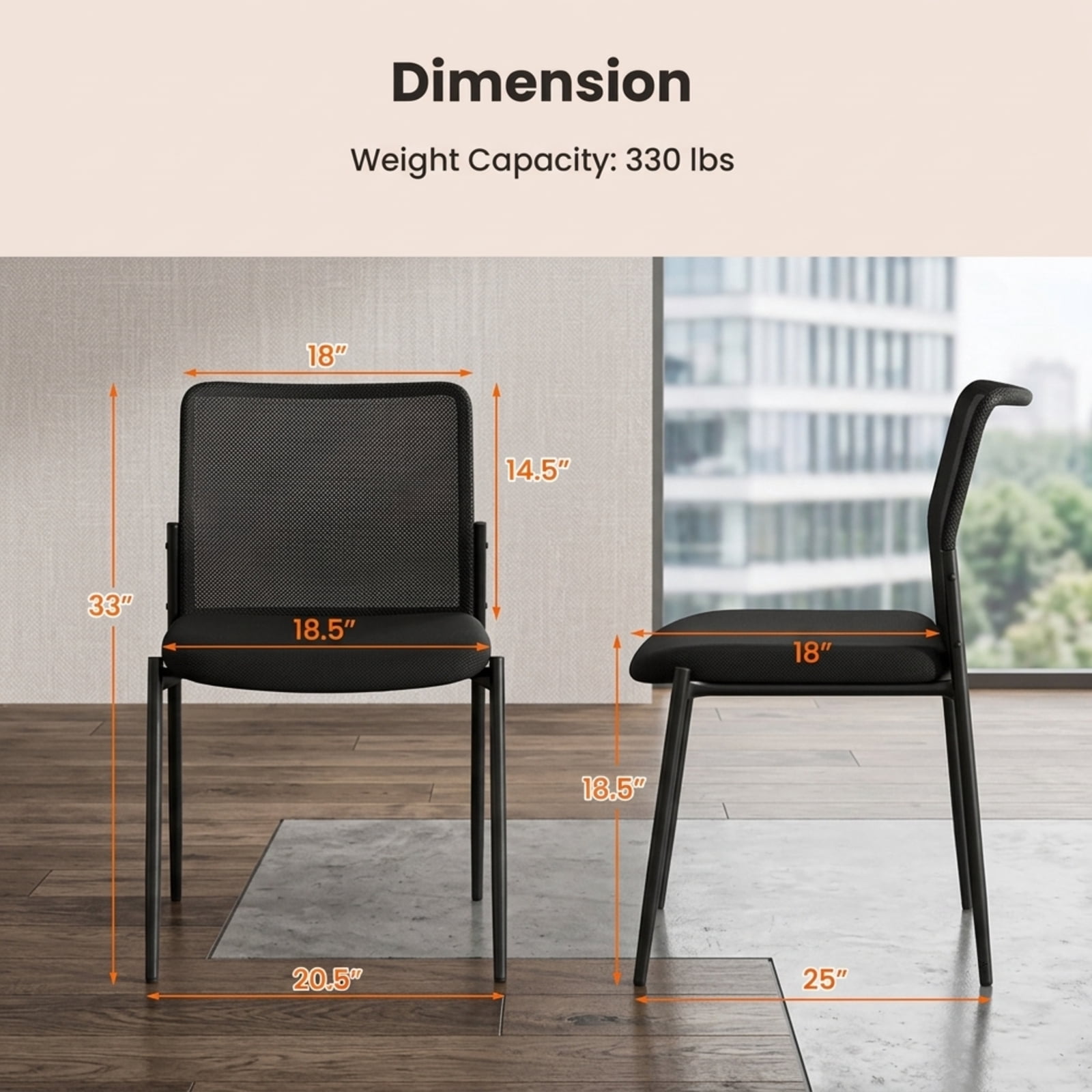 Furnibear Waiting Room Chair Set of 2 with Ergonomic Mesh Backrest and Padded Seat for Office Reception and Conference Room, Black