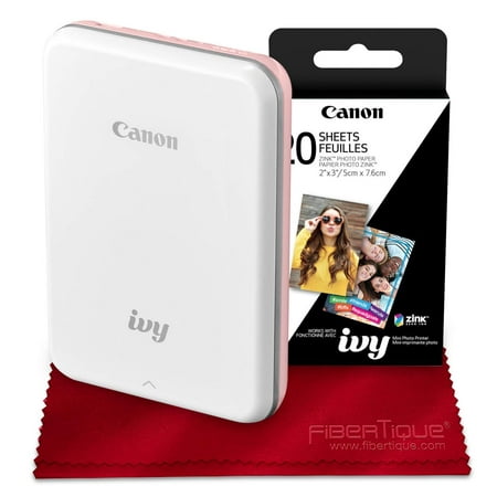Canon Ivy Mini Mobile Photo Printer (Rose Gold) with Canon 2 x 3 Zink Photo Paper and Microfiber