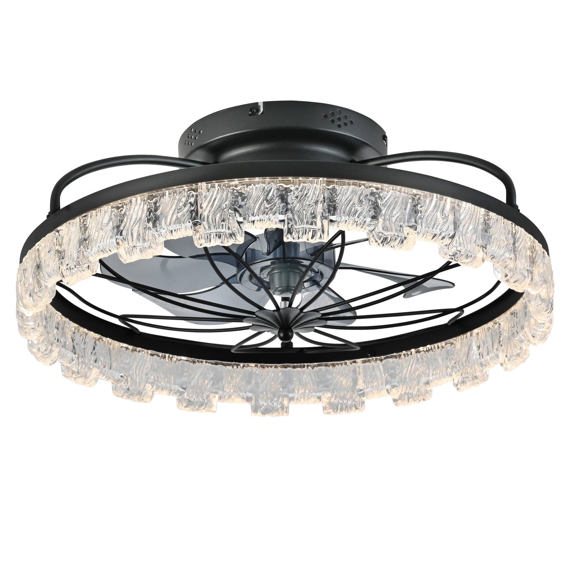 GDF Studio 21" Caged Ceiling Fan with LED Lights & Remote Control, for Kitchen, Bedroom, Living Room, Matte Black