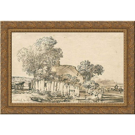 - Cottage with wooden fence amid trees 24x20 Gold Ornate Wood Framed Canvas Art by Rembrandt