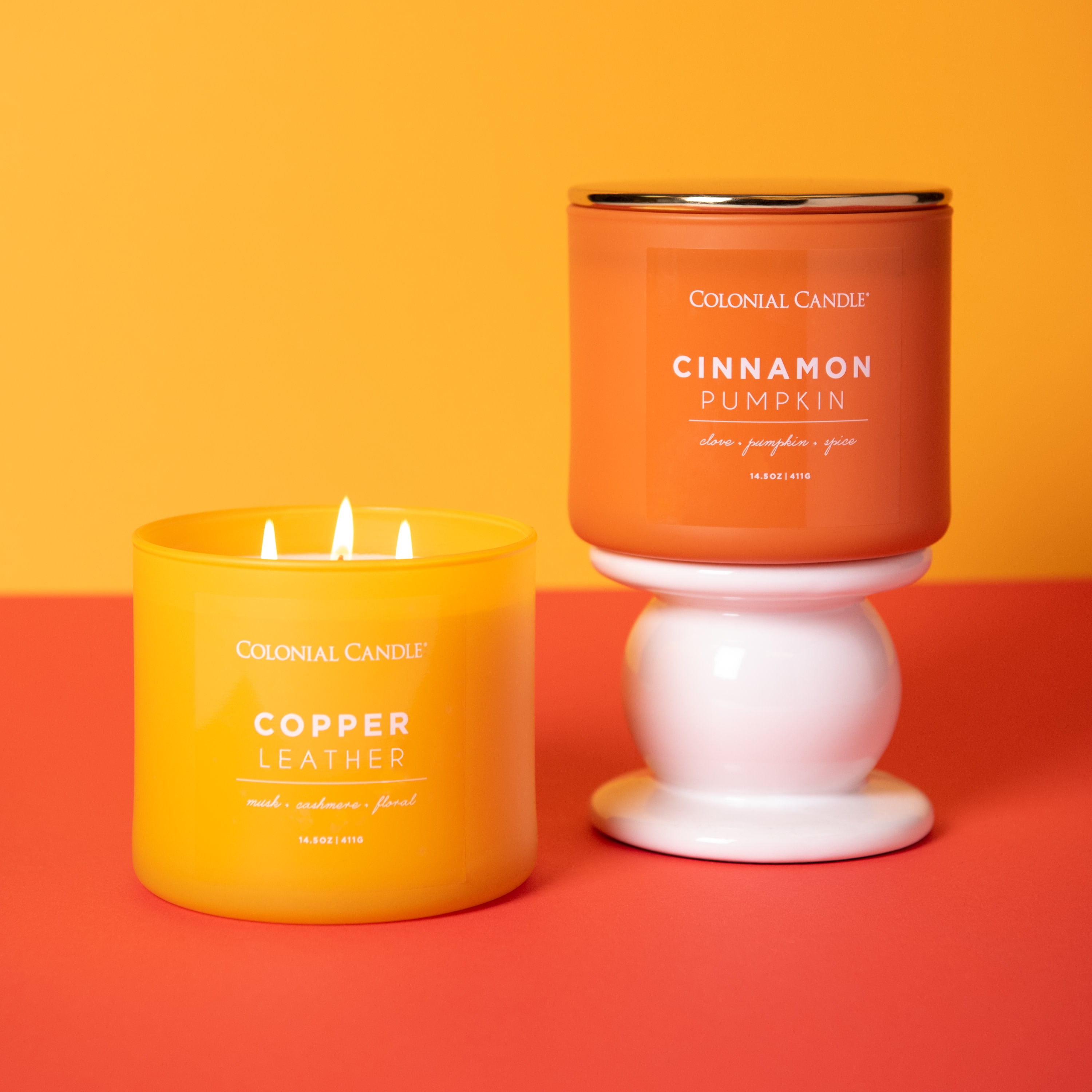 Colonial Candle Copper Leather 14.5 oz 3 Wick Candle, Yellow