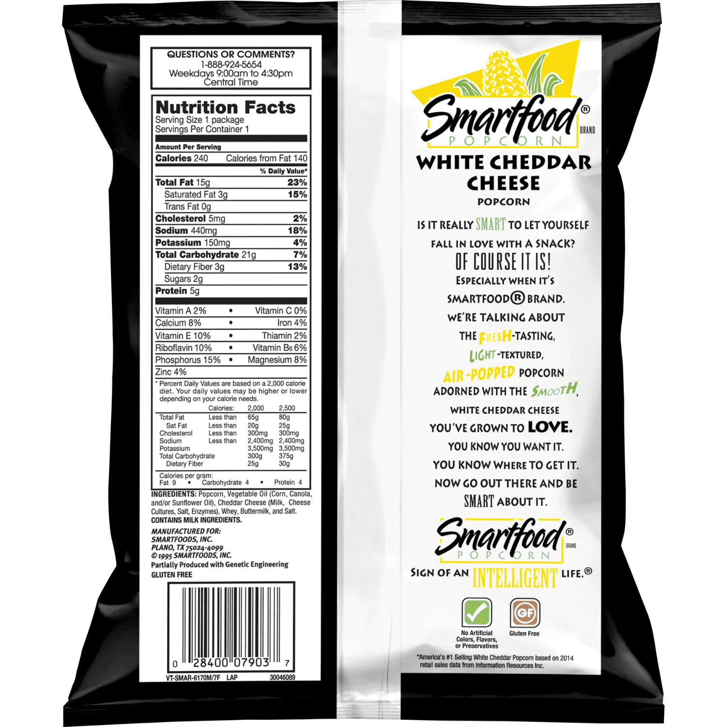 Frito Lay Smartfood Popcorn White Cheddar Cheese Flavored Popcorn, 1.5 oz Bag