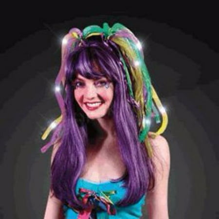 Purple Gold and Green Mardi Gras LED Noodle Headband Flashing