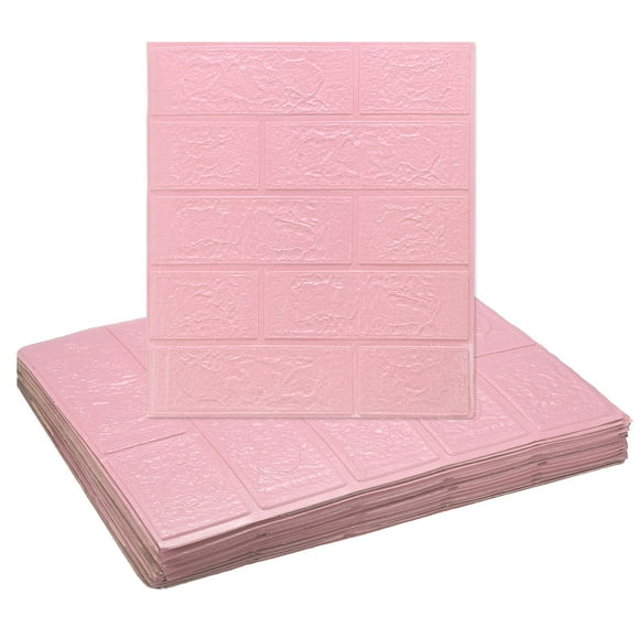Uxcell 20pcs 3D Wall Panels Peel and Stick, Waterproof Wall Panel Backsplash, 13.8"x15.2" Brick Design Wallpaper XPE Shower Tiles for Bathroom, Kitchen, Living, Pink