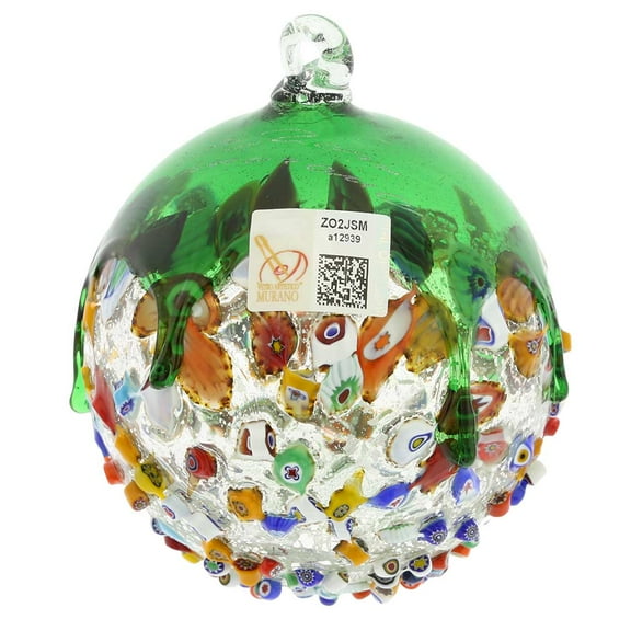 GlassOfVenice Murano Glass Venetian Mosaic Christmas Ornament - Green