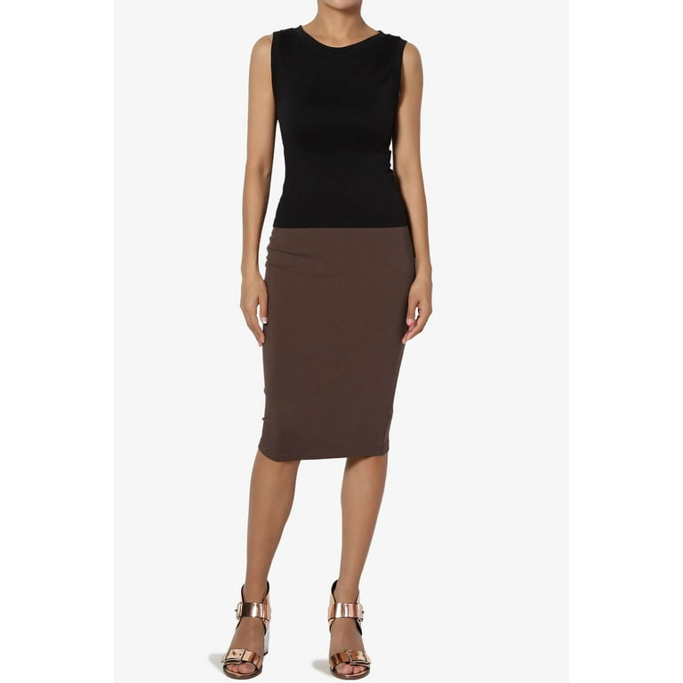 Dark brown stretch pencil skirt best sale