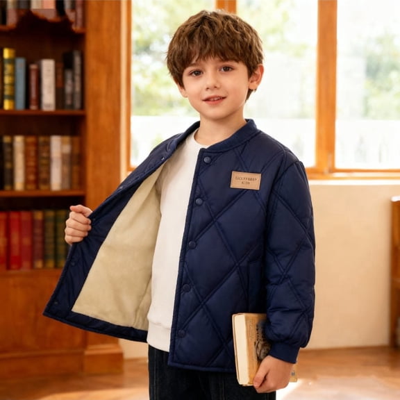 Hotiary 6- 14T Boys Girls Kids Winter Warm Button Down Jacket Coats Teens Casual Solid Color Coat Outerwear For Daily Wear, Going Out, Outdoor