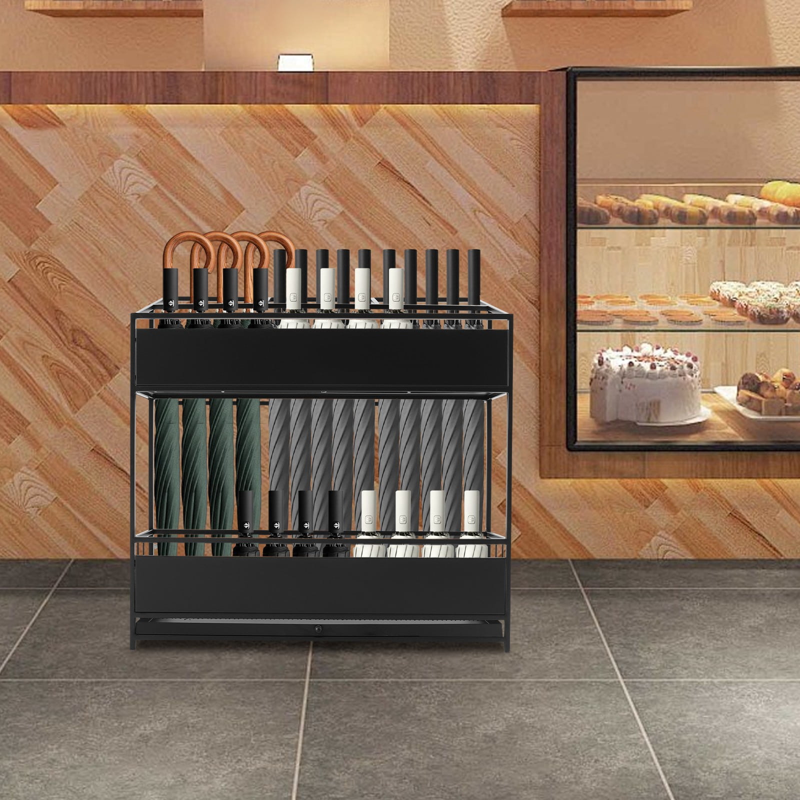 68*32*70cm Black Rectangular Umbrella Stand Rack Commercial Metal Umbrella Holder for Umbrellas Canes Belts Hats