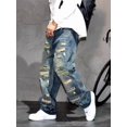 thumbnail image 5 of SRETOUU / Reppunk Men's Vintage Heavy Distressed Ripped Baggy Wide Leg Jeans, Worn Patch Frayed Washed Loose Denim Pants, Hip Hop Streetwear Casual Trousers, 5 of 8