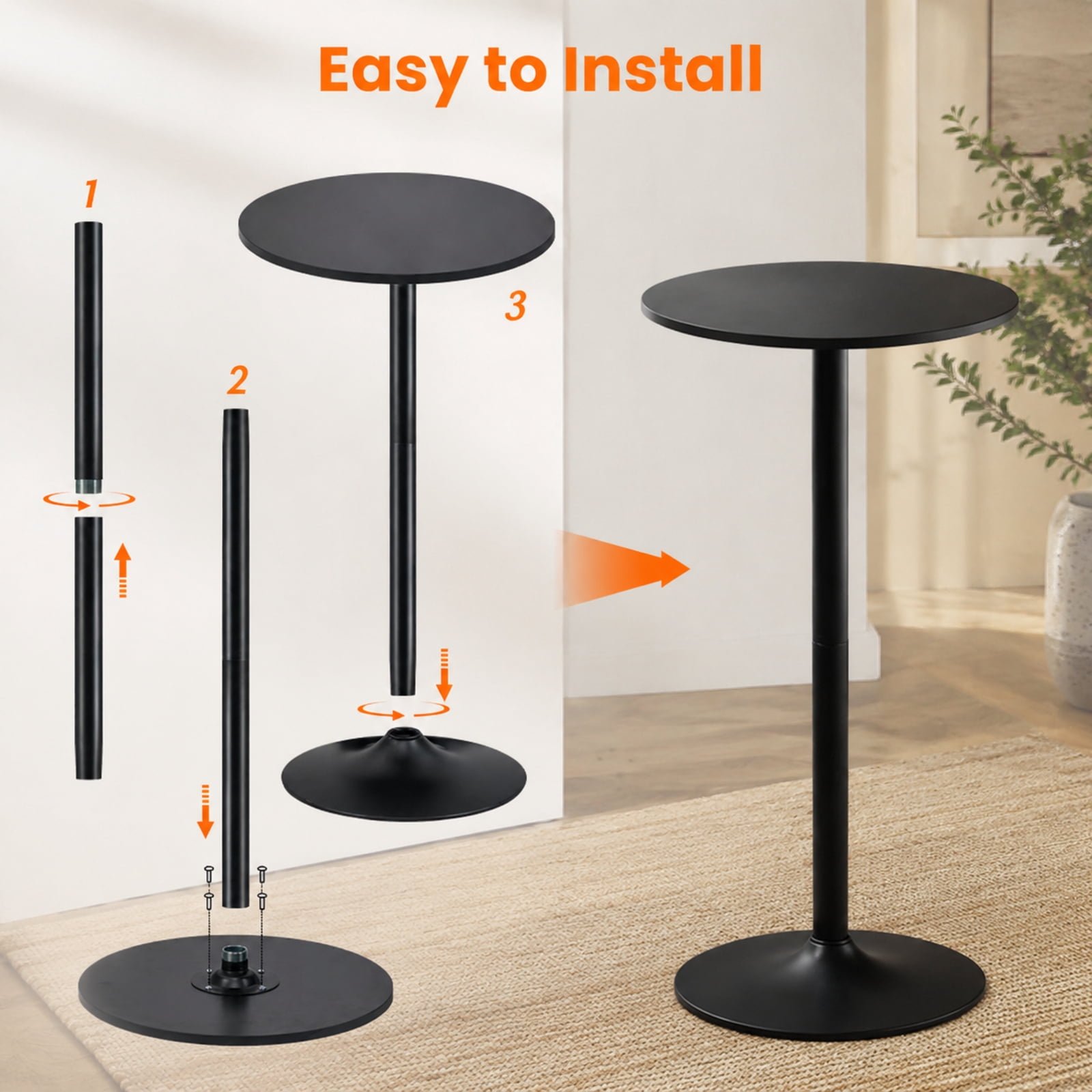 Furnibear 24 Inch Modern Round Cocktail Table with Metal Base and MDF Top-Set of 2 for Living Room Home Office Apartment Sofa Couch Center, Dark Brown