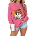 thumbnail image 6 of Enyan Womens Halloween Shirts Spooky Season Long Sleeve Ghost Graphic Shirt Fall Pumpkin Tops Halloween Shirt Women Hot Pink,XL, 6 of 7