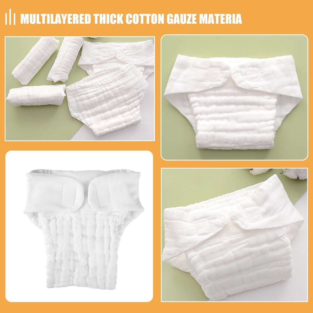 Homoyoyo 5-Pack Baby Cotton Nappies Reusable Soft Breathable Diapers Prevent Irritation for Sleep Use White