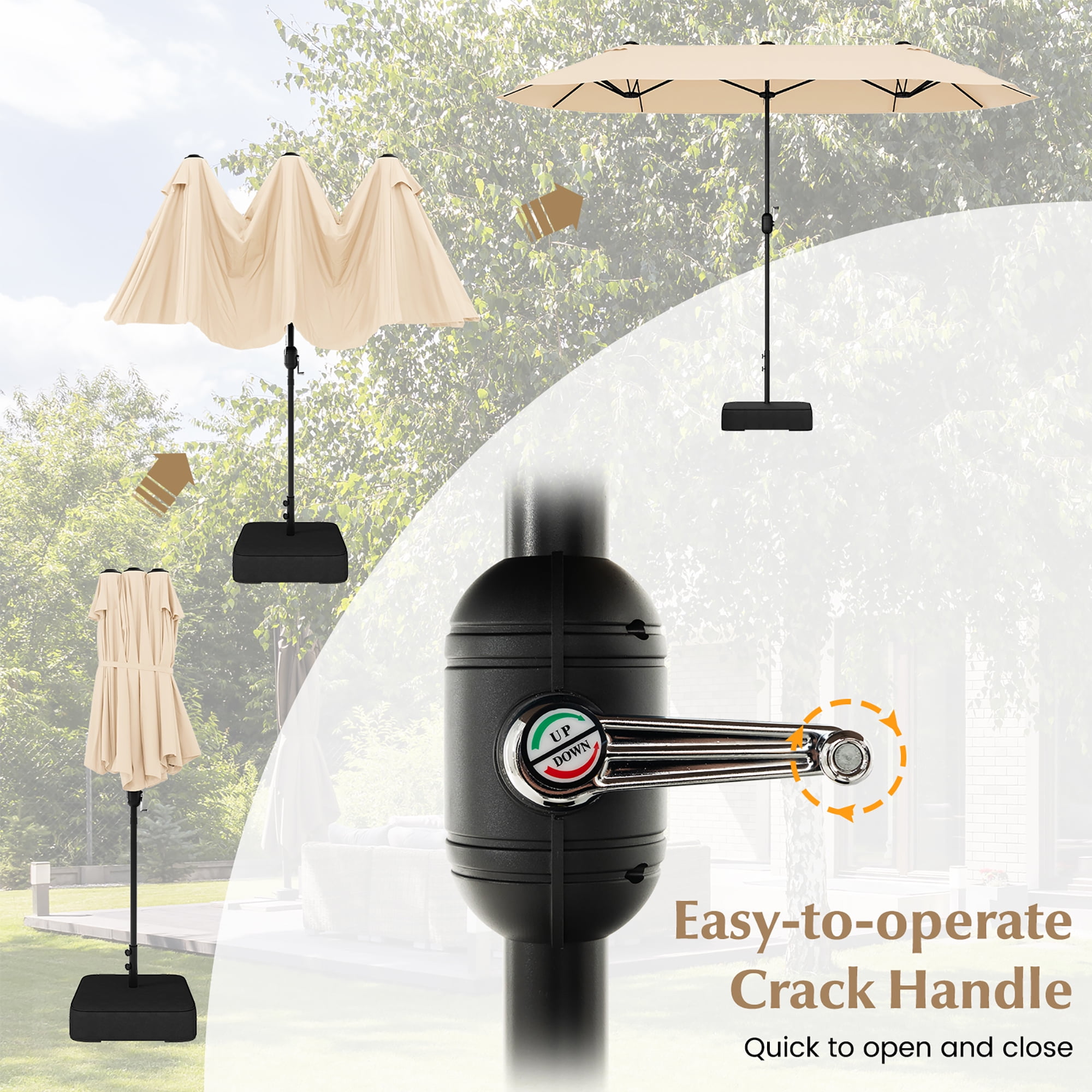 Gymax 13FT Double-sided Patio Umbrella w/ Crank Handle Umbrella Base Safety Lock Beige