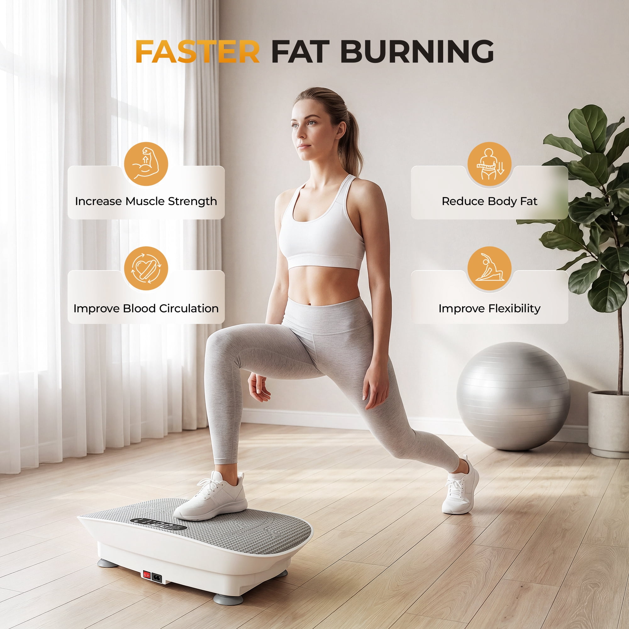Airfind Vibration Plate Exercise Machine for Lymphatic Drainage, Whole Body Vibration Platform with Bluetooth, Remote,2 Yoga Strap,5 Resistance Bands for Home Exercise Gym,450lb Capacity,White