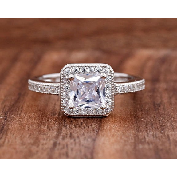 Eclet Jewels Engagement Diamond Ring - 1.6 Ct Princess Cut Lab Created Diamond Rings - Wedding Anniversary Breathtaking Halo Ring for Women's - Forever Diamond Ring for Women's - Handmade Jewelry