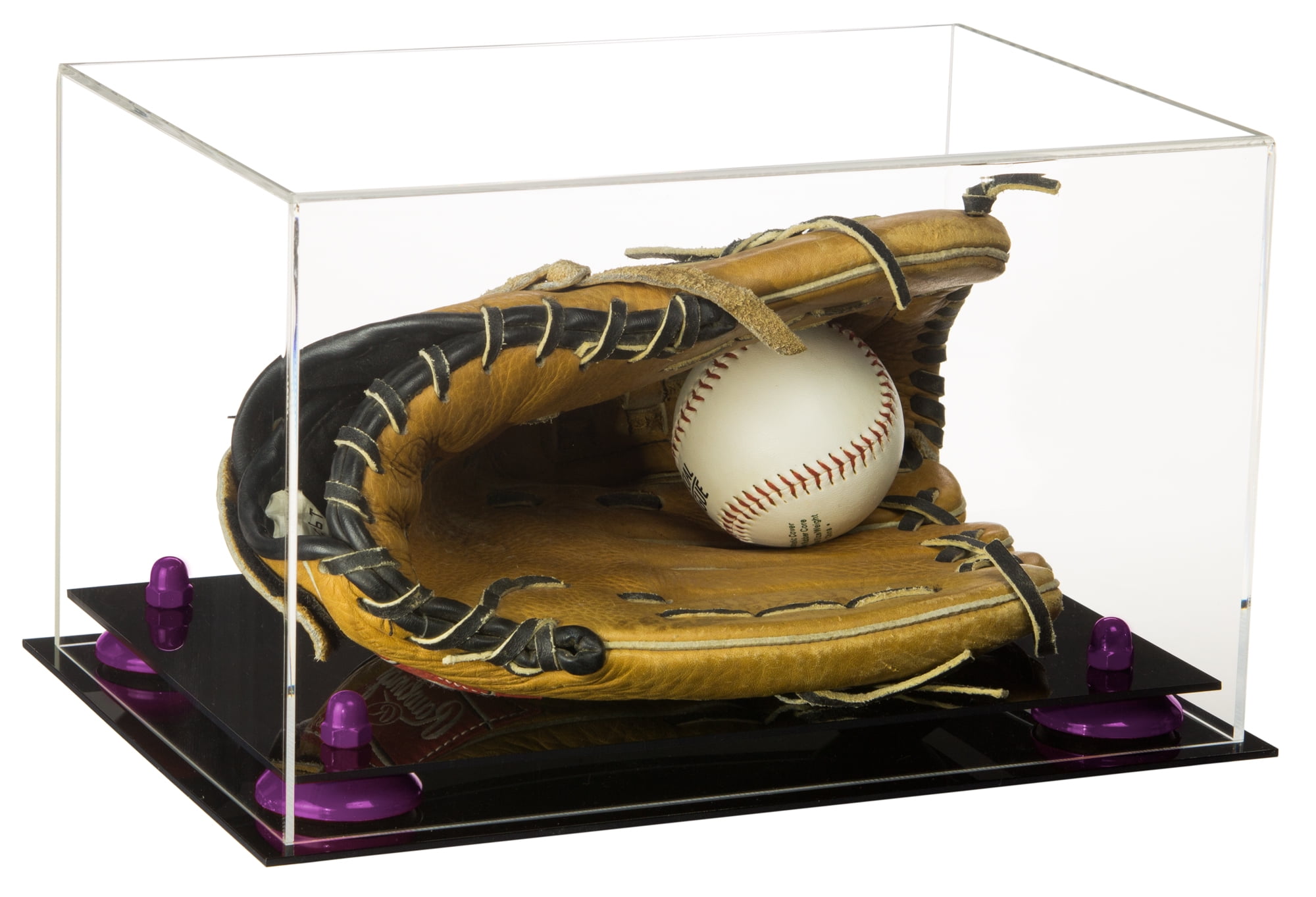 Clear Acrylic Baseball Glove Display Case with Purple Risers (A004PR